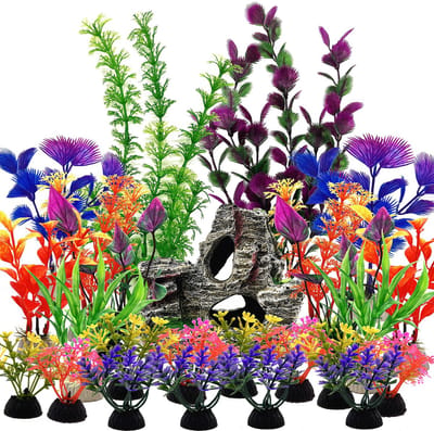SolidKeus - Set van 25 Aquarium Planten en Grotten in Steen voor Decoratie