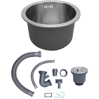 Keukenspoelbak Onderbouw 304 RVS Enkele Kom Mini Ronde Spoelbak met Zeef 28cm Buitenmaat gray