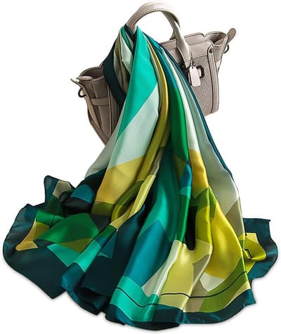 Zijde sjaal voor dames, warm en zacht, met retro geometrisch strepenpatroon, ideaal voor herfst en winter, biedt zonbescherming en stijlvol gebruik het hele jaar door