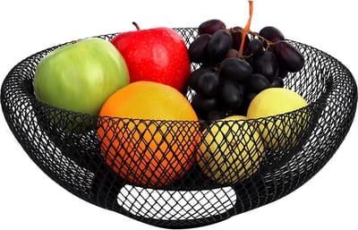 Dailygoods - Fruitmand - Decoratieve Opslag Houder - Zwart Metaal - Keuken Decoratie - Voor Fruit en Groente - 24 cm