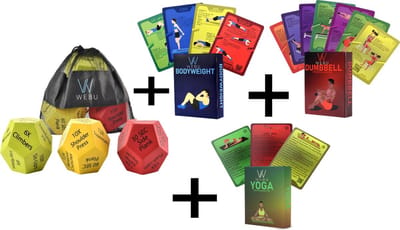 WEBU Workout Dobbelstenen + 51 Bodyweight Kaarten + 55 Dumbbell Workout Kaarten + 51 Yoga Trainingskaarten | Incl. Gratis Trainingsvideo's - Fitness - Crossfit - Thuis Sporten - Krachttraining - Yoga