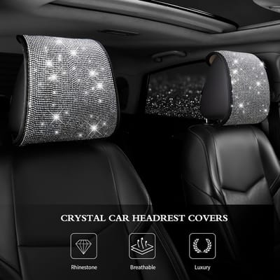 2 stuks Bling Autostoelhoes voor Hoofdsteunen voor Vrouwen Volledig Strass Hoofdsteun Past op de Meeste Auto's 2PCS black