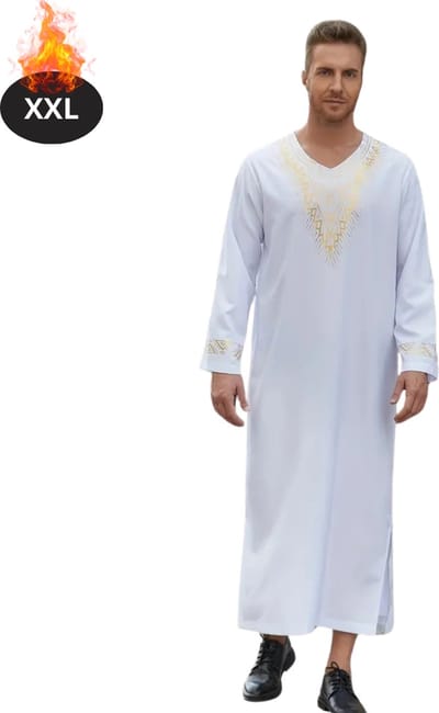 Nivard Islamitische Kleding - Djellaba Heren - Moslim Kleding - Arabisch Mannen Kaftan - Alhamdulillah - Wit XXL
