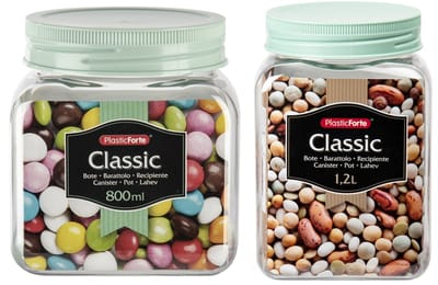 Plasticforte - 6x kunststof keuken voorraadpotten - weckpotten - 0.8 en 1.2 liter - mintgroen