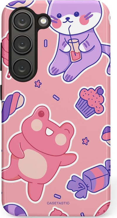 Casetastic hoesje geschikt voor Samsung Galaxy S23 - Dubbellaagse bescherming - Snoepvriendjes - Fashion Case - Lichtroze Lavendel Koraal