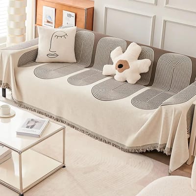 Plaids de Canapé Nordiques Extérieur Camping Pique-nique Grande Couverture Loisirs Détente Serviette de Plage blanc Tapis de Voyage Pompons Lin 180x230cm gray