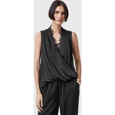 AllSaints Abi Lace Top Black Maat: 2 | Mouwloze Tops Outlet | Dames | Zwart