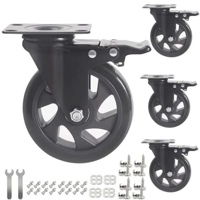 Zwenkwielen met Rem 125 mm - Transportwielen voor Meubels en Trolleys - Draagvermogen 900 kg