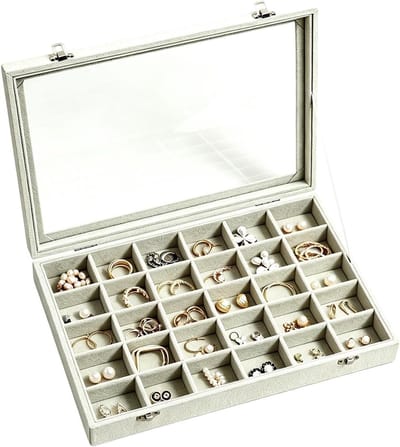 Oorbelorganizer - Sieradenbakje - Sieraden Opbergen - 30 Vakken - 31.7 cm Breed - Transparant