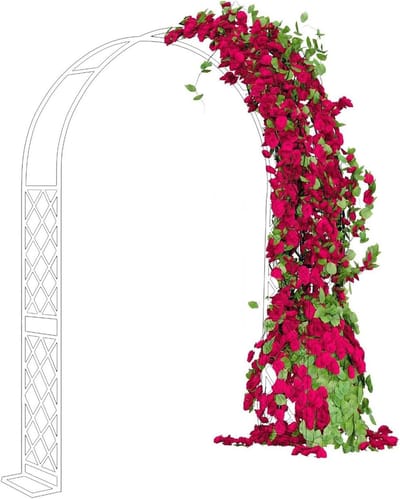 Tuin Prieel Met Basis Rozenboog Voor Bruiloft Metalen Tuin Prieel En Hekjes Rozen Wijnstokken Steunrek Voor Bloemen/fruit/groenten/feest(White,10.8x8.2FT/330X250CM)