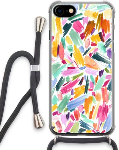 Case Company® - Hoesje met koord geschikt voor iPhone SE 2020 hoesje met Koord - Watercolor Brushstrokes - Telefoonhoesje met Zwart Koord - Bescherming aan alle Kanten en Over de Schermrand