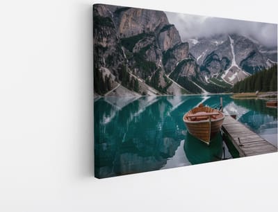 Saammp Canvas Schilderij - Boot in de dolomieten - Landschap - Natuur - 45x30 - Foto op canvas - Wanddecoratie - Muurdecoratie Woonkamer - Slaapkamer decoratie - Canvas Print