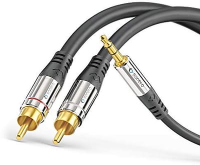 Audio-adapterkabel 7,50 m met 3,5 mm jack en 2x tulpstekker – Vergulde contacten voor kwaliteitsverbindingen