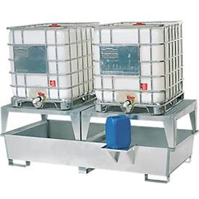 IBC-station ASECOS, staal, met 2 vulblokken en vorkheftruckschoenen, 1000 loopputinhoud, B 2680 x D 1300 x H 950 mm, gegalvaniseerd