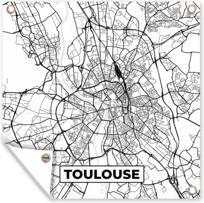 Tuin poster Kaart - Stadskaart - Toulouse - Frankrijk - Plattegrond - Zwart wit - 200x200 cm - Tuindoek