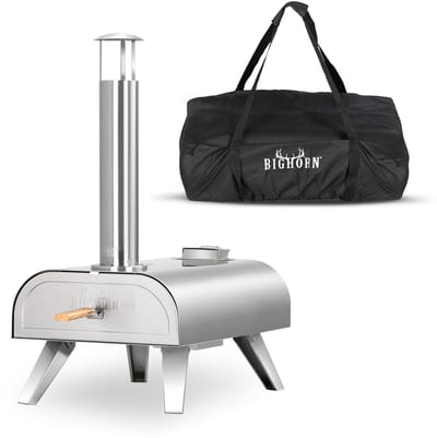 Bighorn Wood Pellet Pizza oven voor buiten - Pizza Gourmet - Pizzaoven Barbecue - Edelstaal - Tot 460°C - met Draagtas