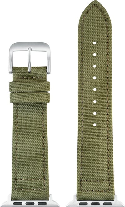 EULIT horlogeband geschikt voor Apple Watch 42/44/45/46 maat - Serie 1/2/3/4/5/6/7/8/9/10 + SE - canvas Smart - 22 mm - olijfgroen groen - metalen mat gesp - incl. adapter