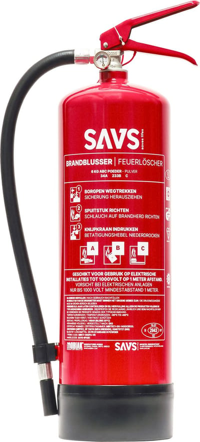 SAVS® Brandblusser poeder 6 kg - 34A 233B C - Met montagebeugel - Vorstbestendig - Poederblusser