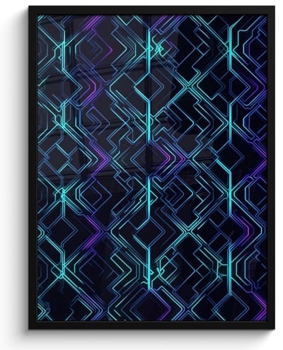 Poster in lijst - Fotolijst 50x70 cm - Posters - Gaming - Ruitvormen - Abstract - Neon - Paars - Posterlijst zwart - Decoratie - Wanddecoratie woonkamer - Muurdecoratie slaapkamer