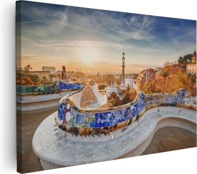 Artaza Canvas Schilderij Barcelona - 30x20 cm - Klein - Wanddecoratie Skyline - Muurdecoratie Mozaiek - Kamer Accessoires Zon