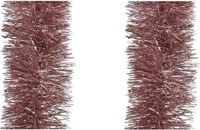 Decoris kerstslinger - 3x stuks - oudroze - 270 x 10 cm - folie/tinsel - lametta slingers