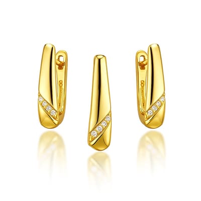 Goudkleurig Prom Set - Goudkleurig Oorbellen met Hanger - Oorbellen met Hanger Echte Zilver - Amona Jewelry