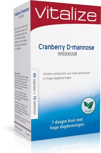 Vitalize Cranberry D-Mannose Weekkuur 60 stuks | 7-daagse kuur met een krachtige dosering - Met handige innamekaart