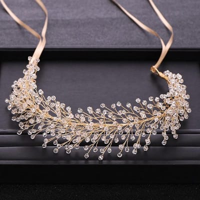 Trendy Bruiloft Haaraccessoires Barok Strass Kristal Hoofdband Bruids Tiara Gouden Hoofdband Koningin Gala Hoofddeksel Handgemaakt black