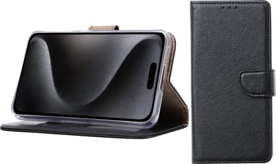 BixB Hoesje Geschikt voor iPhone 15 Pro – portemonnee bookcase met pasjeshouder - Zwart