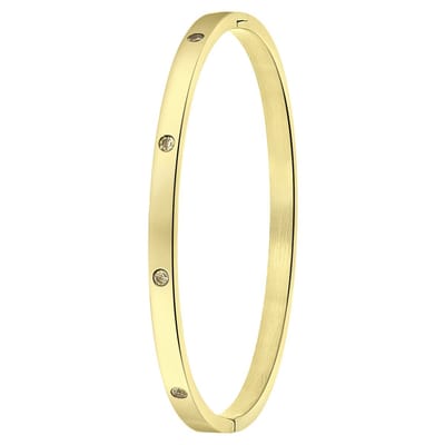 Lucardi Dames Goldplated armband bangle geboortestenen - Staal - Armband - Cadeau - Stijlvol - Goudkleurig