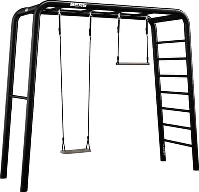 BERG PlayBase Medium Multifunctioneel Speeltoestel - Rekstok en ladder - Met schommel en Trapeze- Zwart