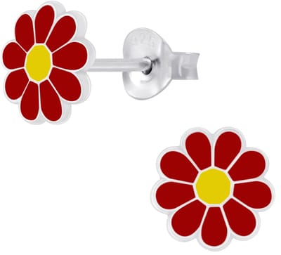 Joy|S - Zilveren Madelief bloem oorbellen - rood
