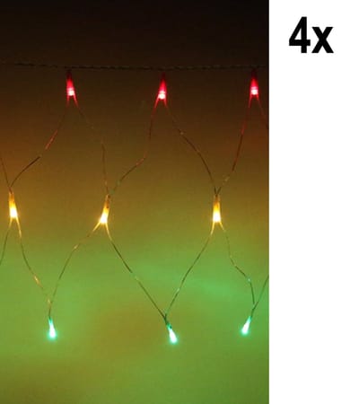 4x Lichtnet rood/geel/groen 45 lamps 30cm x 120cm - Carnaval Thema feest festival verlichting