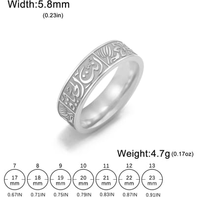 LIKGREAT Moslim Allah Islam Ringen Roestvrij Staal Gegraveerd Lotusbloem Arabische Letter Religieuze Liefhebber Sieraden Cadeau voor Vrouwen Mannen 10