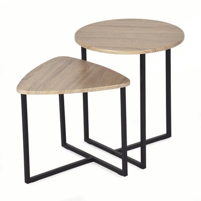 Bijzettafel - Set van 2 MDF Zonder scherpe randen - Licht eiken