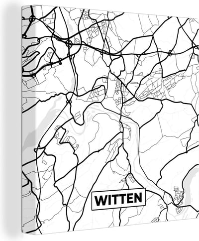 Canvas Schilderij Plattegrond - Witten - Kaart - Stadskaart - 20x20 cm - Wanddecoratie