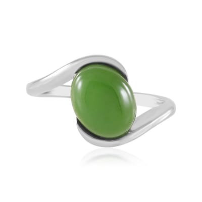 Cavill - Zilveren ring met Canadese Jade 2,755 ct - 925 Sterling zilver - Platina plating - Ovaal cabochon - Elegant handgemaakt groen sieraden