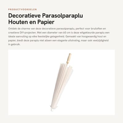 Dailygoods- Papierparaplu Decoratief - Houten Parasol - Vintage Look - DIY Decoratie - Tafeldecoratie - 60 cm Hoogwaardige Kwaliteit - Decoratieve Parasol
