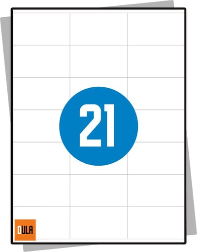 DULA Etiketten - Stickervellen A4 - 21 stickers per vel - 70 x 41 mm - 100 vel