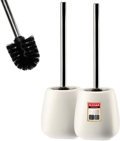 Toiletborstel en kast, toiletborstel met lange steel, keramische toiletborstel 12 x 36 cm, toiletset met één kom, Pastelo-serie (crème, 2 stuks)