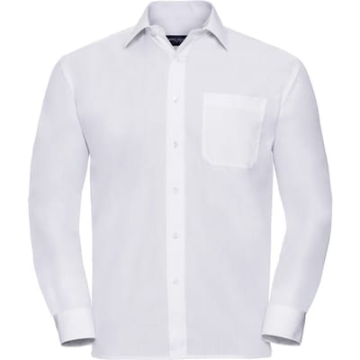 Russell Collection Heren Poplin Easy-Care Formeel Overhemd met Lange Mouwen (Wit)