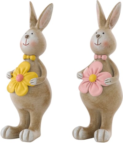 J-Line decoratie Konijn Bloem - polyresin - mix - small - doos van 2