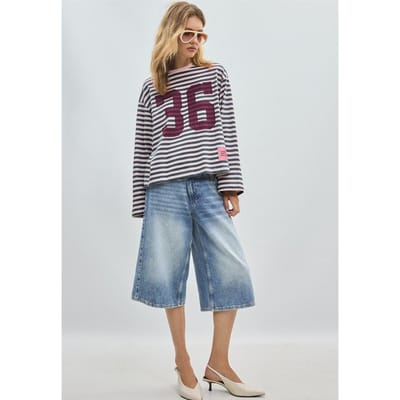 Stradivarius Gestreept T-shirt met lange mouwen en print  Donkergrijs XS