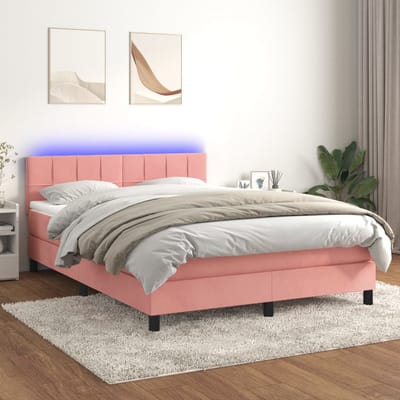 vidaXL - Boxspring - met - matras - en - LED - fluweel - roze - 140x200 - cm