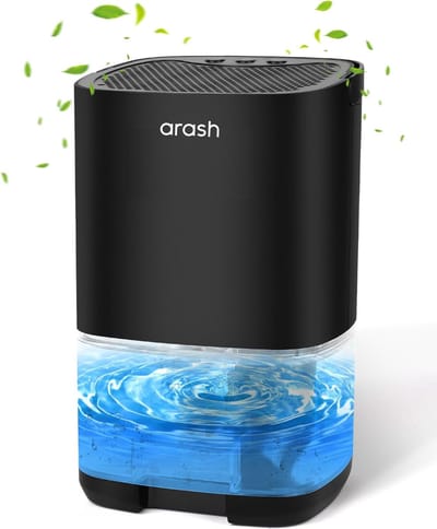 arash® Luchtontvochtiger - Ontvochtigt 450ML Per Dag - Luchtreiniger & Dehumidifier - Fluisterstil - Perfect voor Slaapkamer, Woonkamer, Badkamer & Kelder - Coloured LED - Zwart