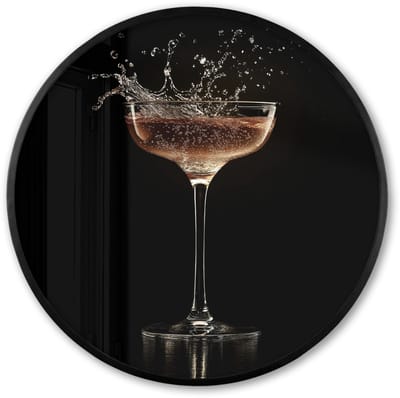 Poster in lijst Rond - Fotolijst 60x60 cm - Posters - Cocktail - Zwart - Spetters - Glas - Ronde posterlijst zwart - Decoratie - Wanddecoratie woonkamer - Muurdecoratie slaapkamer