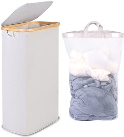 efluky Wasmand met deksel 63L, wasmand smal lichtgrijs