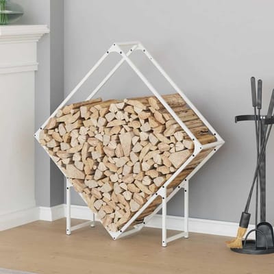Houtrek - Brandhout opslag - Efficiënt opslaan - Robuuste stalen constructie - 100 x 25 cm - Wit