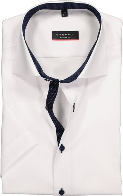 ETERNA modern fit overhemd - korte mouw - heren overhemd fijn Oxford - wit (blauw gestipt contrast) - Strijkvrij - Boordmaat: 48 (EU maat: 3XL)