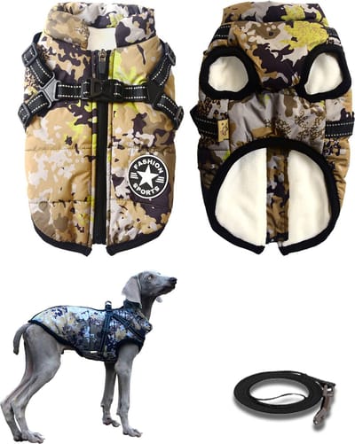 Geweo Honden Jas - Hondenjas - Dog Jacket - Met aanlijn Geweo Hondenjasjes voor Hondjes - Dog Jacket - Met aanlijn ringKleine Hond -Waterafstotend - Gevoerd met rits - Warme hondenjas - Maat M - Camouflage - Trektouw 1.5 M